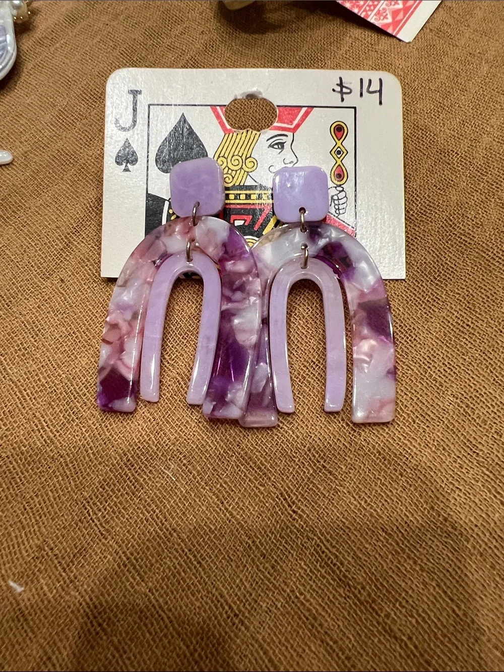NWT lavender 3 pair Statement Earrings - champagne glass arches resin hoops